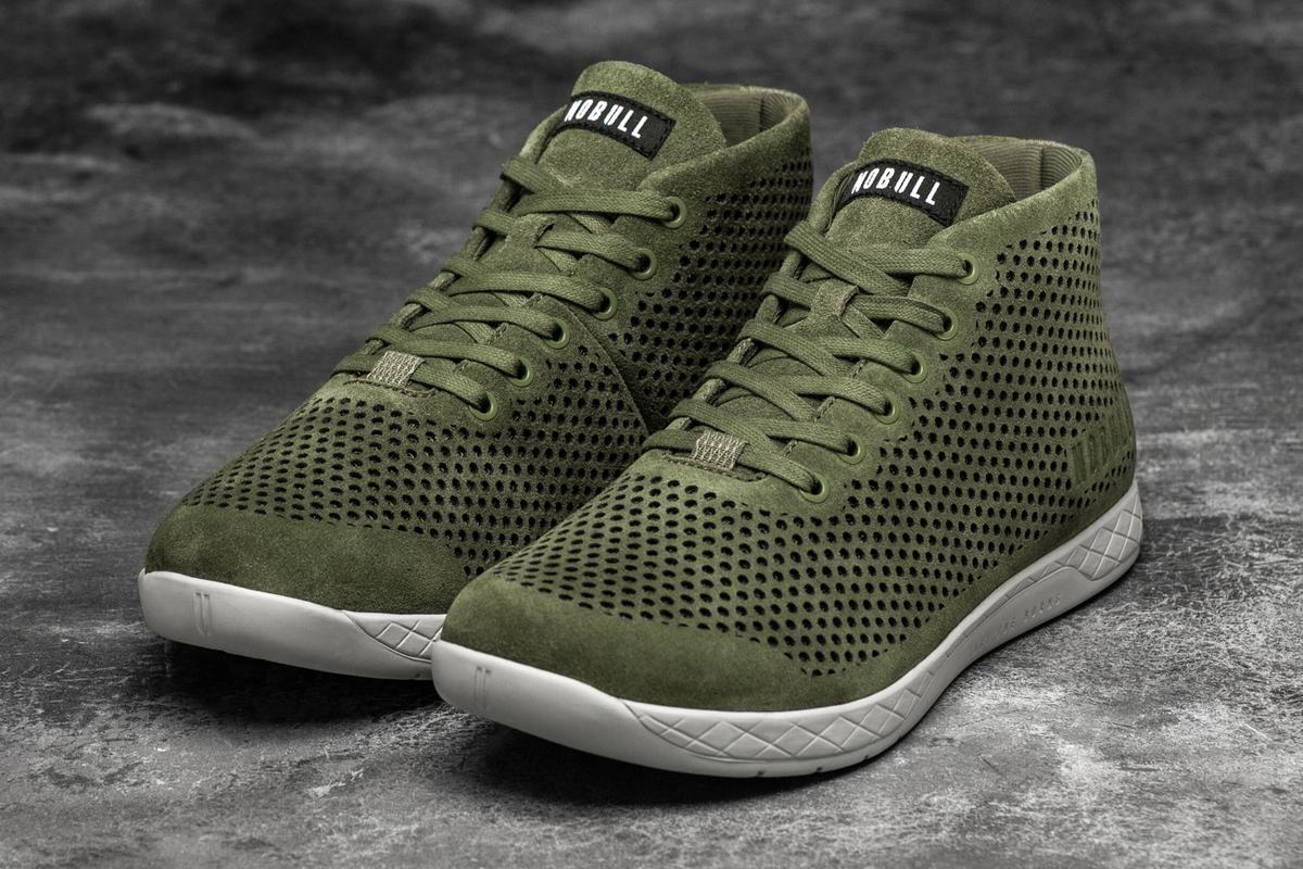 Nobull Suede Mid Men's Trainers Olive | Australia (QZ6423)